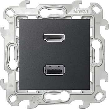Механизм коннектора HDMI+USB2.0 2-м СП Simon24 IP20 графит Simon 2411095-038