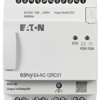 Реле программируемое EASY-E4-AC-12RCX1 100/240В AC/DC цифровые 8 DI 4DO реле 8А часы реального времени Ethernet RJ45 EATON 197216