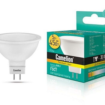 Лампа светодиодная LED5-S108/830/GU5.3 5Вт 3000К тепл. бел. GU5.3 370лм 220-240В Camelion 12041