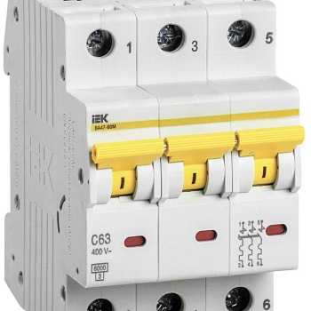 Выключатель автоматический модульный 3п C 63А 6кА ВА47-60M IEK MVA31-3-063-C