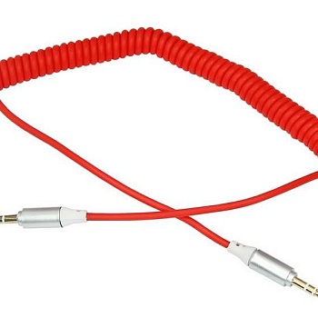 Кабель аудио AUX 3.5мм шнур спираль 1м красн. Rexant 18-4016