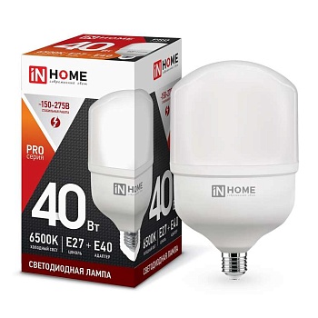 Лампа светодиодная LED-HP-PRO 40Вт 230В 6500К E27 3600лм с адаптером IN HOME 4690612031101
