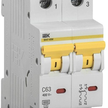 Выключатель автоматический модульный 2п C 63А 6кА ВА47-60M IEK MVA31-2-063-C