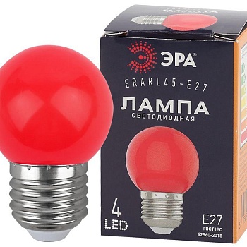 Лампа светодиодная ERARL45-E27 P45 1Вт шар красн. E27 4SMD для белт-лайт ЭРА Б0049575