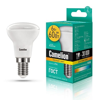 Лампа светодиодная LED6 R50/830/E14 6Вт 3000К тепл. бел. E14 455лм 220-240В Camelion 11658