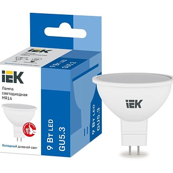 Лампа светодиодная MR16 софит 9Вт 230В 6500К GU5.3 IEK LLE-MR16-9-230-65-GU5