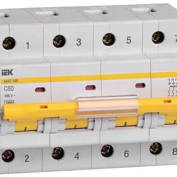 Выключатель автоматический модульный 4п C 80А 10кА ВА47-100 IEK MVA40-4-080-C