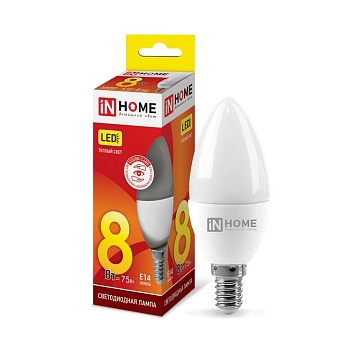 Лампа светодиодная LED-СВЕЧА-VC 8Вт 230В E14 3000К 720лм IN HOME 4690612020426