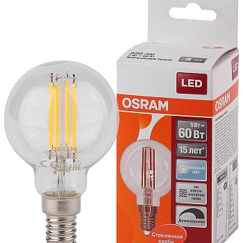 Лампа светодиодная филаментная LS CL P60D 5W/840 FIL E14 230В OSRAM 4058075230446