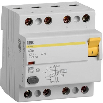 Выключатель дифференциального тока (УЗО) 4п 40А 30мА тип AC ВД1-63 IEK MDV10-4-040-030