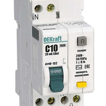 Выключатель автоматический дифференциального тока 2п (1P+N) C 10А 30мА тип AC 4.5кА ДИФ-102 2мод. SchE 16002DEK