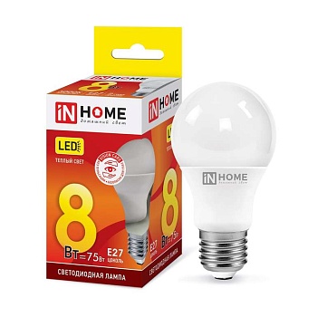 Лампа светодиодная LED-A60-VC 8Вт 230В E27 3000К 720Лм IN HOME 4690612024004