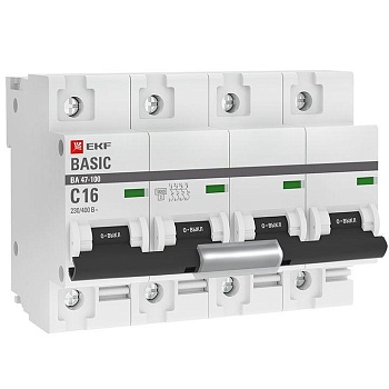Выключатель автоматический модульный 4п C 16А 10кА ВА 47-100 Basic EKF mcb47100-4-16C-bas