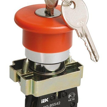 Кнопка LAY5-BS142 "Грибок" d22мм 1р 240В с ключом красн. IEK BBG50-LAY5-K04
