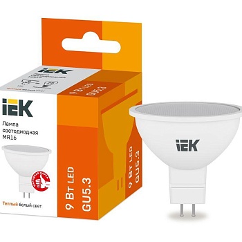 Лампа светодиодная MR16 софит 9Вт 230В 3000К GU5.3 IEK LLE-MR16-9-230-30-GU5