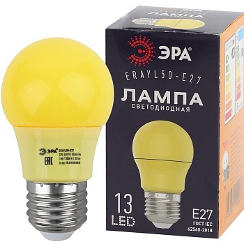 Лампа светодиодная ERAYL50-E27 A50 3Вт груша желт. E27 13SMD для белт-лайт ЭРА Б0049581