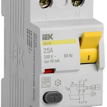 Выключатель дифференциального тока (УЗО) 2п 25А 10мА тип AC ВД1-63 IEK MDV10-2-025-010