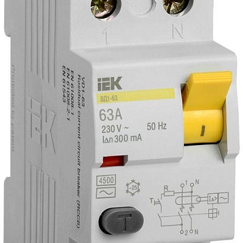 Выключатель дифференциального тока (УЗО) 2п 63А 300мА тип AC ВД1-63 IEK MDV10-2-063-300