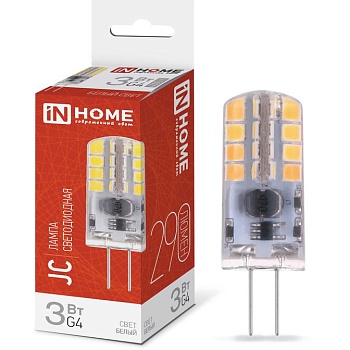 Лампа светодиодная LED-JC 3Вт 12В 4000К нейтр. бел. G4 290лм IN HOME 4690612036021