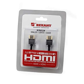 Шнур HDMI - HDMI gold 1.5м Ultra SlIM (блист.) Rexant 17-6703