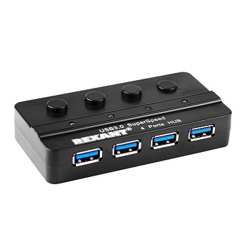 Разветвитель USB 3.0 на 4 порта с переключателями Rexant 18-4132