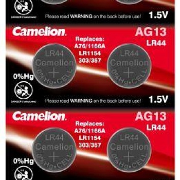 Элемент питания алкалиновый "таблетка" G13 Mercury Free AG13-BP0%Hg 357A/LR44/A76 BL-10 (блист.10шт) Camelion 12821
