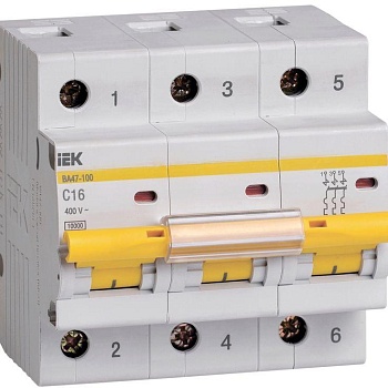 Выключатель автоматический модульный 3п C 16А 10кА ВА47-100 IEK MVA40-3-016-C