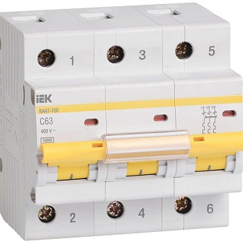 Выключатель автоматический модульный 3п C 63А 10кА ВА47-100 IEK MVA40-3-063-C