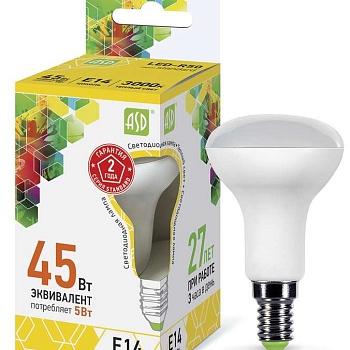 Лампа светодиодная LED-R50-standard 5Вт 3000К тепл. бел. E14 450лм 160-260В ASD 4690612001531