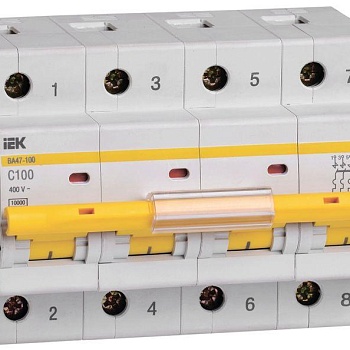Выключатель автоматический модульный 4п C 100А 10кА ВА47-100 IEK MVA40-4-100-C